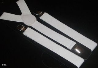 White Braces Suspenders Adjustable Y Shape Neon Plain Mens Ladies
