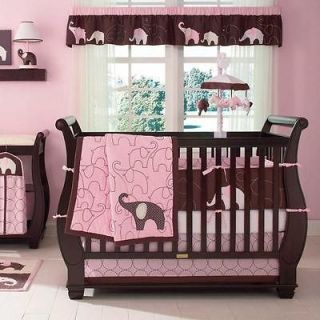 4pc Cute Pink & Brown Safari Spotted Jungle Elephant Baby Girl Crib