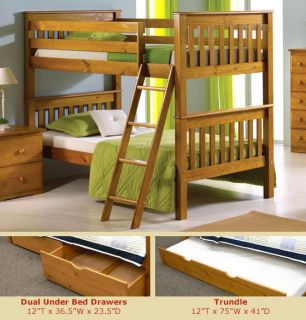 Twin over Twin Mission Bunk Bed   Honey  Kids Furniture
