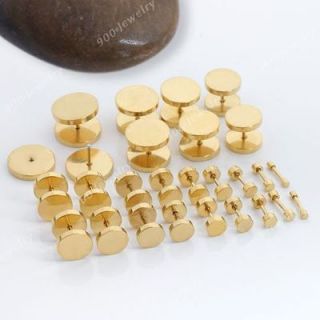 Golden Stainless Steel Fake Cheater Ear Plug Tunnel Stud Earring Round