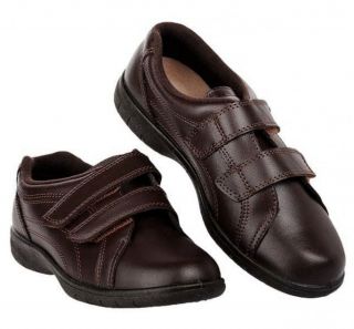 New Ladies Dark Brown Leather Shoes With Shock Absorbers Wide Fit