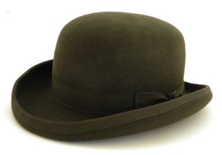 Brand New Mens Wool Felt Olive Green Bowler Derby Hat Formal Events