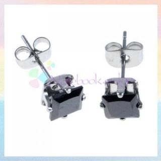 2pcs Stainless Steel Mens Jewelry Ear Stud Earring with Black Onyx