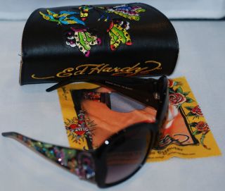 Ed Hardy EHS049 Designer Black Sunglasses, New in Box with Case