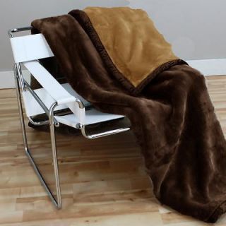 Ply Solid Brown Soft Mink Reversible Blanket Queen Size New 19208