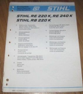 Stihl RE 220K RE 240K RB 220K Electric Motor Parts List
