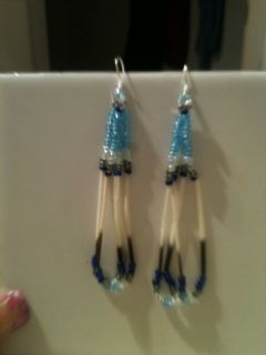 Blue Porcupine Quill Earrings
