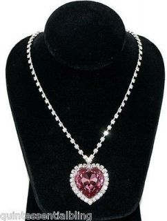 Pink Swarovski Elements Heart of the Ocean Titanic Necklace in Velvet