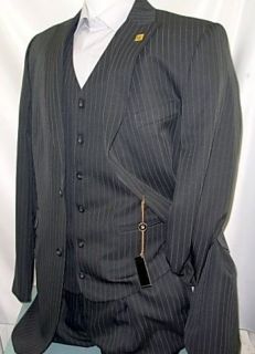 NEW Stacy Adams Ray Vested Gray Pinstripe Mens Suit Suits