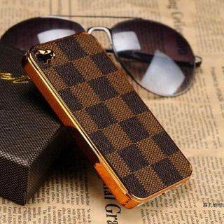 Brown&Gold Deluxe Pu Leather Chrome Case Cover for iPhone 4 4S+Screen