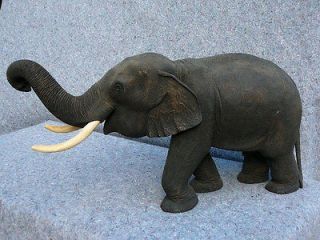 83) standing circus Elephant carving display Teak WOOD I love