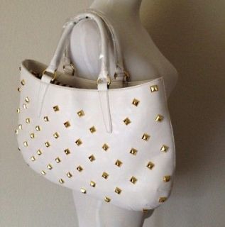 New White Large Gold Stud Spike Studded Crossbody Punk Handbag Tote
