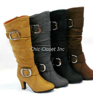 Women Tall Riding High Heel Fux Suede Boots Knee High NEW Shoes Round