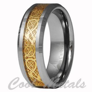 Carbide Ring Wedding Band Mens Jewelry Gold Black Silver Celtic Dragon