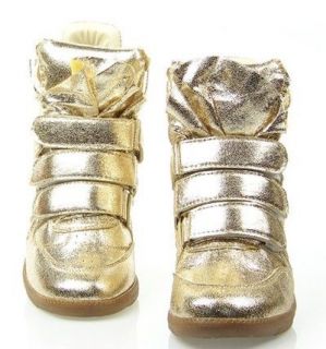 Womens Gold/silver High Top Wedge Sneakers Velcro Ankle Boots size