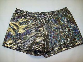 GOLD HOLOGRAM ON BLACK Bootie Shorts/Spankies/Cheer, Sparkling & shiny