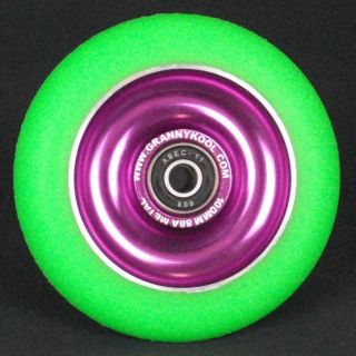 Purple Green Metal Core Scooter Wheel includes bearings + Bonus Grip