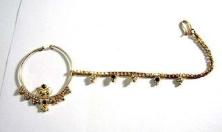 TRIBAL INDIAN PEARL CZ NATH NOSE RING BELLYDANCE GOLD TONE JEWELLERY