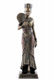 Egyptian Queen Holding Fan Bronze Finish Statue #WU75655A4