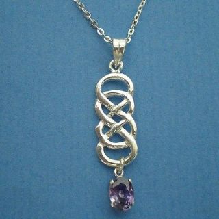 Amethyst Purple Color Cz Stone Celtic Double Infinity Silver Pendant