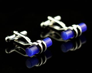 CSG004B A 19mm Knot Silver Blue Copper Fancy CUFFLINKS Cuff Links for