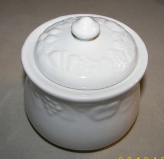 Gibson Housewares China Sugar Bowl with Lid Embossed Fruit
