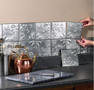 Set Of 14 Tin Kitchen Backsplash Tiles Silver Set of 14 Tiles