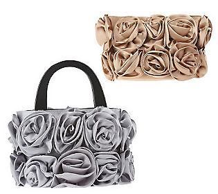Interchangeable 3 Piece Floral Bag Set Lori Greiner Satin Roses Brown