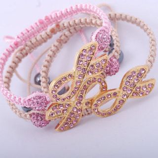 Rose crystal breast cancer ribbon bracelet with disco ball awareness