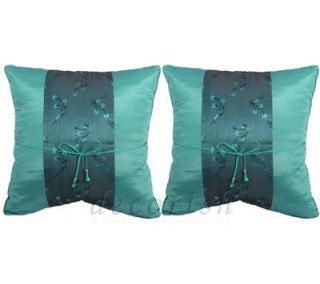 Set 2 Turquoise Silk Throw Couch Bed Decorative Pillow Covers Floral