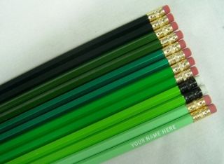 24 Hexagon Shades of Green Personalized Pencils