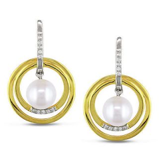 Miadora Sterling Silver Pearl and 1/6ct TDW Diamond Earrings (H I, I2