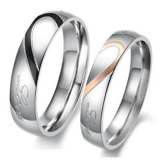 Couple Love Heart Stainless Steel Wedding Bands Womens Mens Promise