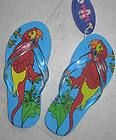 PARROT MACAW SANDALS FLIP FLOPS SMALL, Blue Leave message in sand