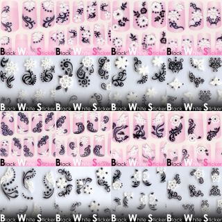30piece 30style Black White Cotton 3D Nail Art Tips Decal Sticker for