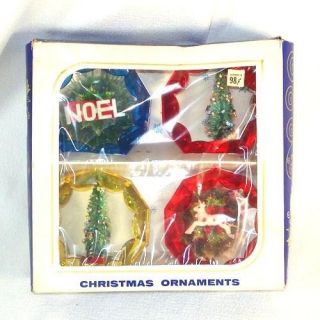 Box Jewel Brite 1960s Large Plastic Scene Christmas Ornaments