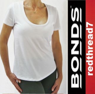 Bonds New Ladies Short Sleeve Tshirt Top Tee White Sz 8 10 12 14 16 18