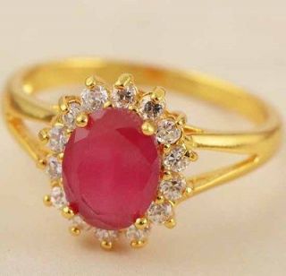 Deluxe 9K Gold Filled Ruby+CZ Wedding Bridal Ring,size 7,W850