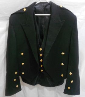 Charlie Jacket Wool Lapels with 5 Gold Buttons Vest, Gold Buttons