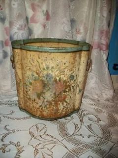 SHABBY RUSTY CHIC FRENCH FLOWER BUCKET WASTE BASKET TRASH CAN COTTAGE