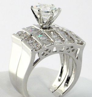 White Gold gp Engagement lab Diamond Wedding Party Band Ring Set Size