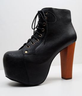 JEFFREY CAMPBELL New NIB LITA Wedge BLACK Leather Ankle Boots Shoes, 8