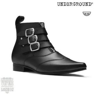 Mens New Black UNDERGROUND 3 Strap Blitz Boots Punk/Emo 8 12