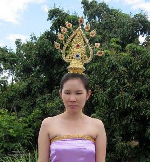 Tall Golden Halo and Jeweled Leaf Traditional Thai Regay Theater Head