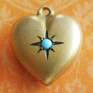 CLASSIC PUFFY HEART with STAR SET TURQUOISE gold filled charm pendant
