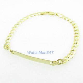 Mens 10K Solid Yellow Gold curb link id bracelet