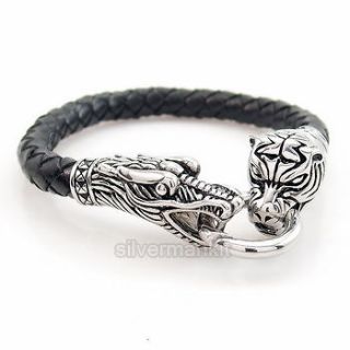 30 Dragon Tiger 8MM Black Genuine Leather Stainless Steel