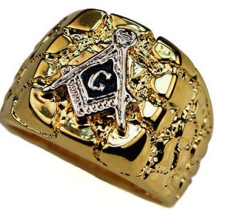 Masonic Mens Unique NUGGET Ring 18K yellow Gold Overlay size 13 BEA