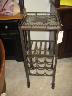 Bronze 12 Bottle Square Wine Caddy Mosaic Top on Wheels By Knf