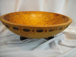 Maple Wood Salad Bowl 3 Legged Carved Outer Rim 10 75x11 25